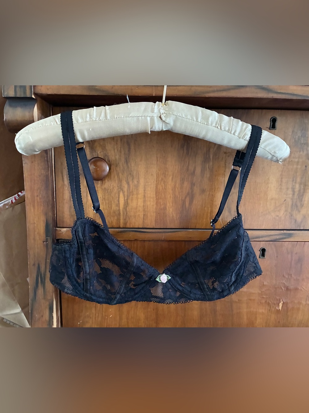 Victoria's Secret Black Lace Unlined Underwire Bra with Floral Detail 34B